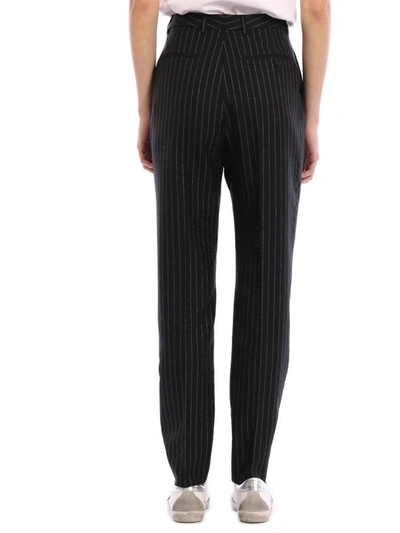 Shop Saint Laurent Pleated Lamè Wool Trousers In Black