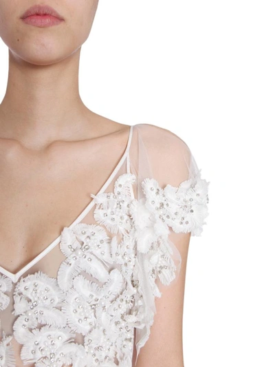 Shop Amen Long Dress With Applied Flowers In White