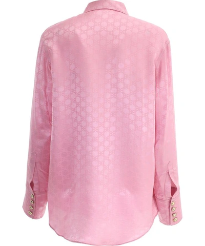 Shop Balmain All-over Logo Silk Shirt In Pink