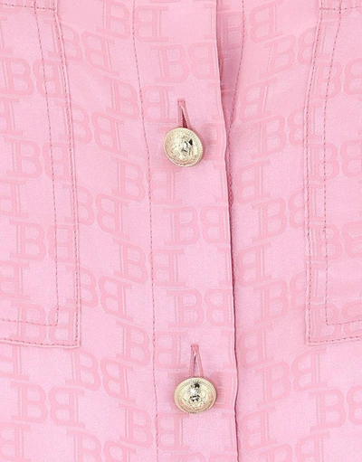Shop Balmain All-over Logo Silk Shirt In Pink