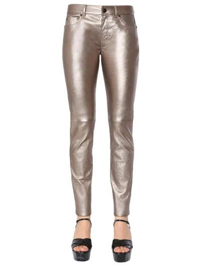 Shop Saint Laurent Skinny Low Waist Trousers In Bronze