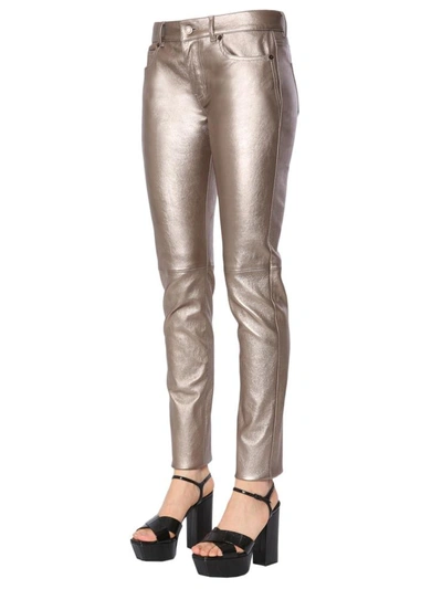 Shop Saint Laurent Skinny Low Waist Trousers In Bronze