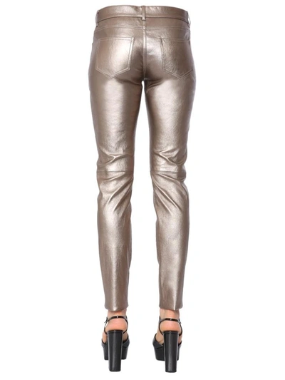 Shop Saint Laurent Skinny Low Waist Trousers In Bronze