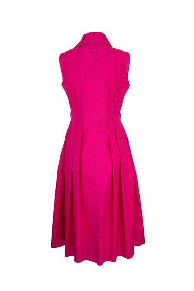 Shop Marni Polo-neck Cotton Poplin Dress With Pleats In Fuchsia