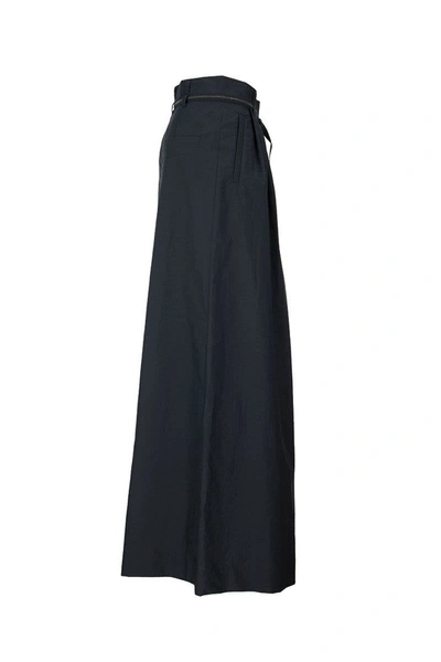 Shop Brunello Cucinelli Pleated Wide Leg Skirt Trousers With Precious Detail Belt Midnight Blue