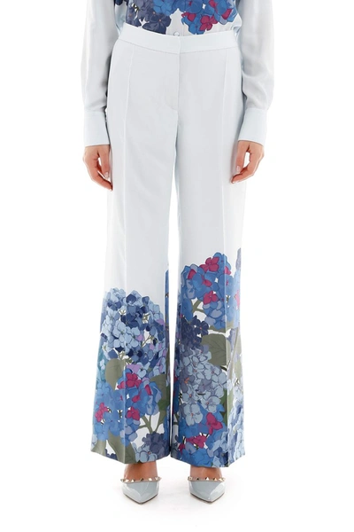 Valentino Macro Ortensia Printed Flared Trousers In Avorio Greece Blue