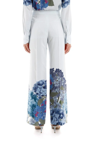 Valentino Macro Ortensia Printed Flared Trousers In Avorio Greece Blue