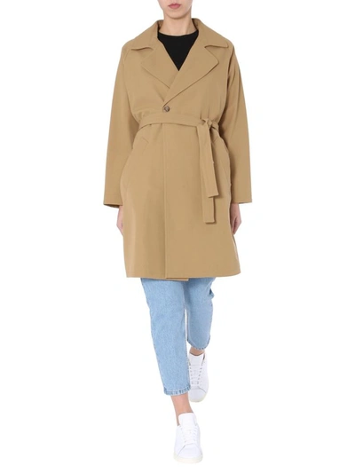 Shop Apc Coat With Belt In Beige