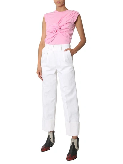 Shop Msgm Twill Pants In White