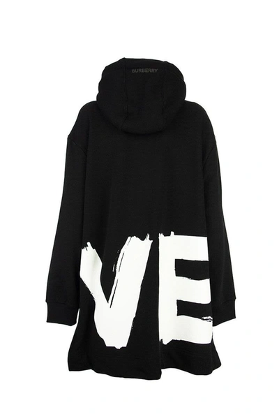 Shop Burberry Aurore - Love Print Cotton Oversized Hoodie In Black