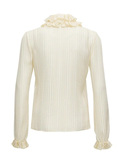 Shop Saint Laurent Striped Blouse With Stripes And Frills In White