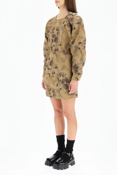 Shop Ganni Mini Dress In Jacquard Brocade In Tigers Eye