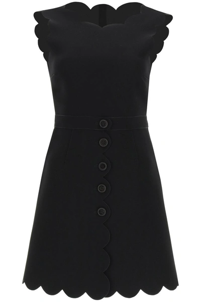 Shop Red Valentino Dress With Scallop Details In Nero