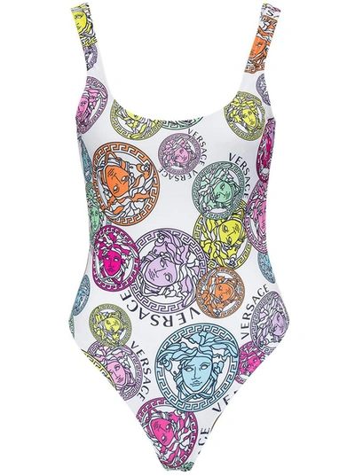 Shop Versace Swimsuit With Medusa Amplified Print In White