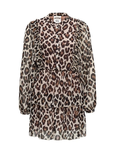 Shop Semicouture Animalier Flounced Dress In Brown