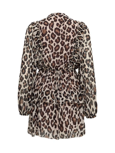 Shop Semicouture Animalier Flounced Dress In Brown