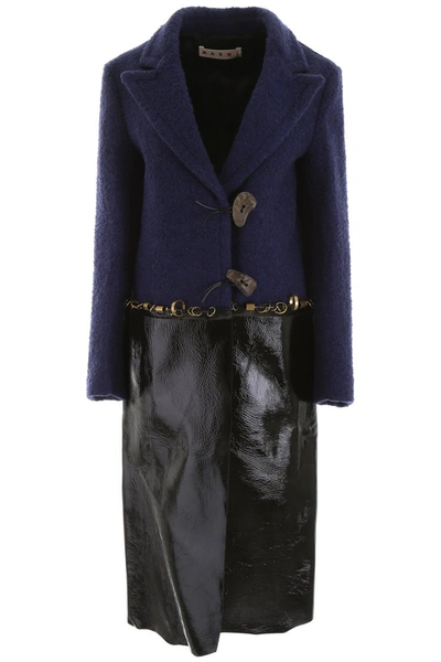 Shop Marni Coat With Piercings In Light Navy Black