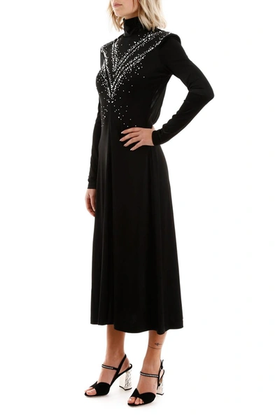 Shop Paco Rabanne Long Dress With Rhinestones In Black