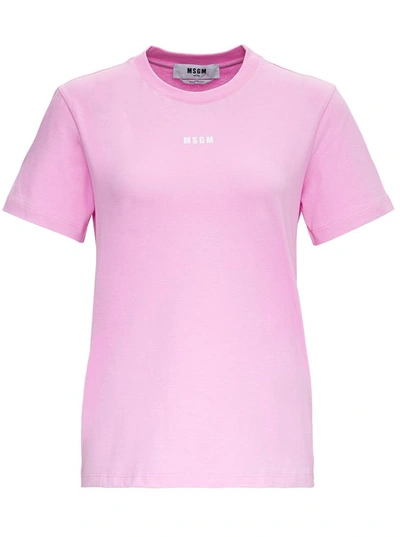 Shop Msgm Basic Jersey T-shirt With Logo Print In Pink