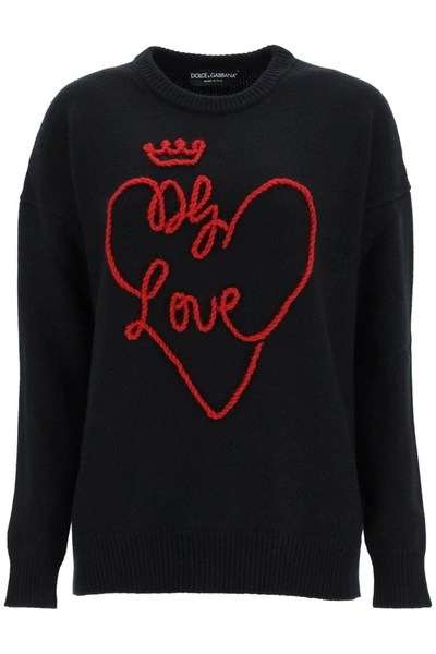 Shop Dolce & Gabbana Hand Embroidered Dg Love Sweater In Variante Abbinata