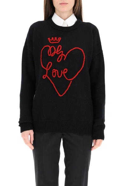 Shop Dolce & Gabbana Hand Embroidered Dg Love Sweater In Variante Abbinata