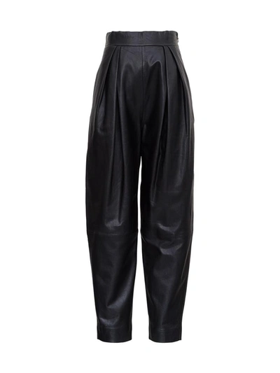 Shop Alberta Ferretti High Waisted Leather Pants In Black