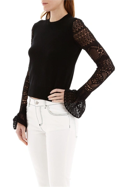 Shop Alexander Mcqueen Pullover With Crochet Sleeves In Black