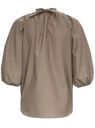 Shop Brunello Cucinelli Cotton Blouse With Puff Sleeves In Beige