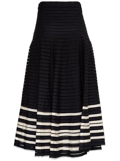 Shop Red Valentino Point D'esprit Tulle Long Skirt With Gros Grain Ribbons In Black