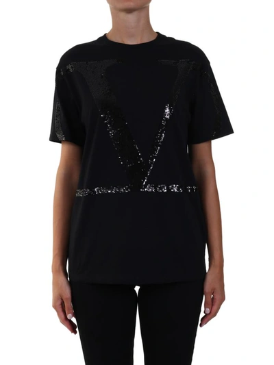 Shop Valentino T-shirt V Logo Sequins In Black