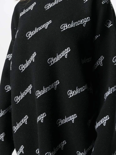 Balenciaga Women's Script-logo Intarsia Wool-blend Sweater In 