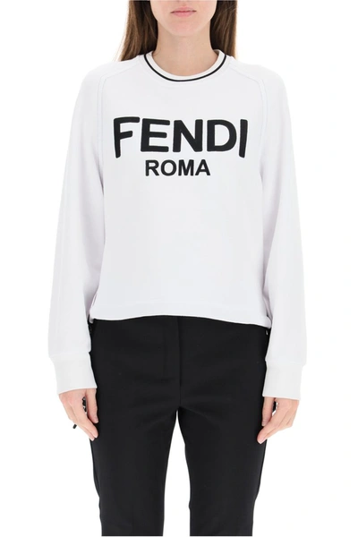 Shop Fendi Roma Embroidered Sweatshirt In White