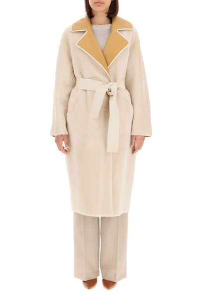 Shop Blancha Two-tone Reversible Shearling Coat In Ivory Camel