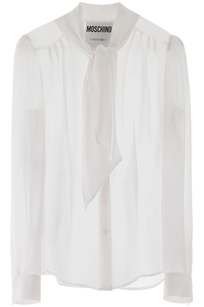 Shop Moschino Tie Neck Shirt In Bianco