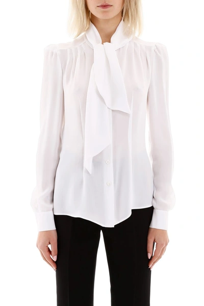 Shop Moschino Tie Neck Shirt In Bianco