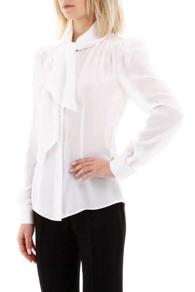 Shop Moschino Tie Neck Shirt In Bianco