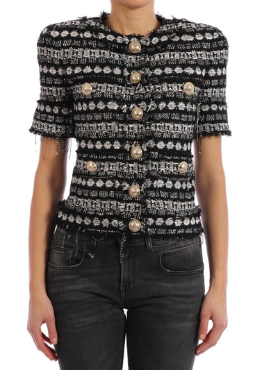 Shop Balmain Short Sequins Jacket In Black