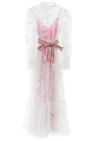 Shop Zimmermann Long Lace Dress In Ivory