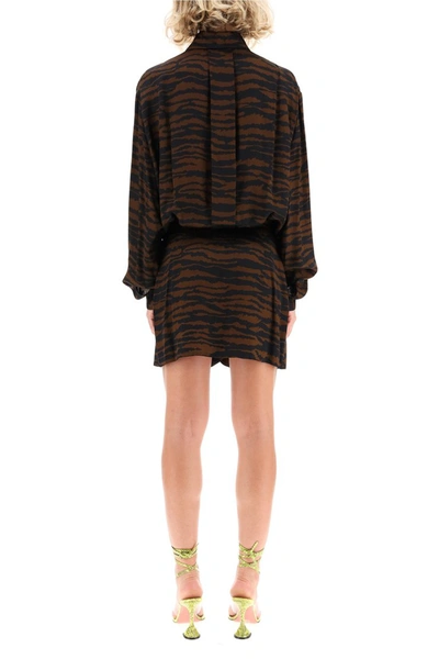 Shop Attico The  Gigi Zebra Print Mini Dress In Nero Marrone