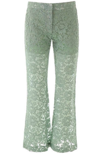 Shop Valentino Heavy Lace Trousers In Powder Green