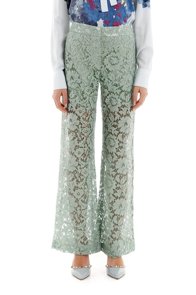 Shop Valentino Heavy Lace Trousers In Powder Green