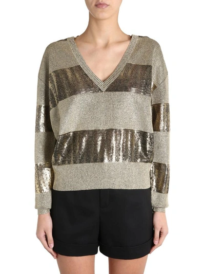 Shop Saint Laurent V-neck Sweater In Gold