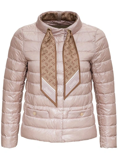 Shop Herno Nylon Down Jacket With Logoed Scarf In Pink