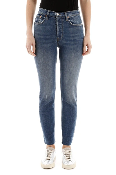 Shop Re/done Raw Cut Slim Jeans In Aged Blue