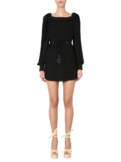 Shop Saint Laurent Long Sleeved Dress In Black