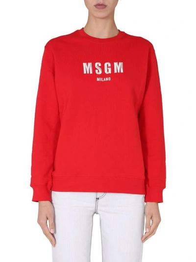 Shop Msgm Crew Neck Sweatshirt In Red