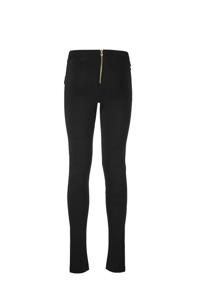 Shop Balmain Knit Leggings With Gold-tone Buttons In Black