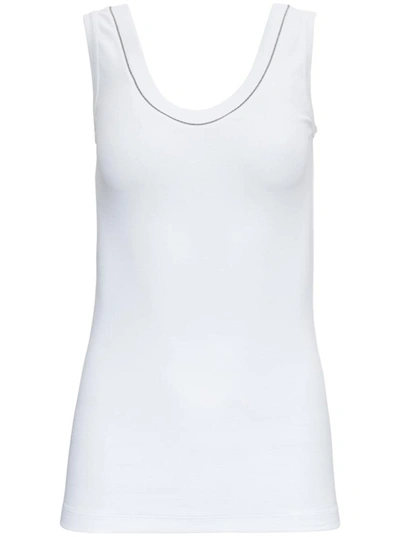 Shop Brunello Cucinelli Tank Top With Monile Detail In White