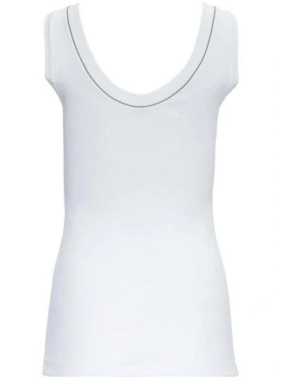 Shop Brunello Cucinelli Tank Top With Monile Detail In White