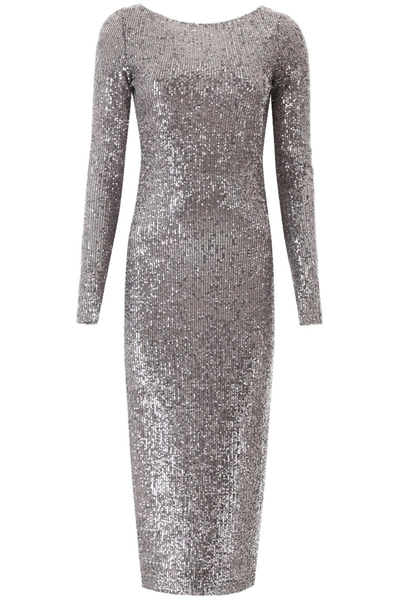 Shop In The Mood For Love Sandy Sequined Midi Dress In Silver Grey